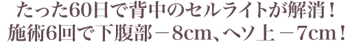 たった60日で背中のセルライトが解消！ 施術6回で下腹部－8cm、ヘソ上－7cm！